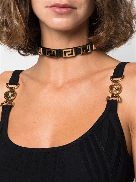 versace greca choker|Versace Greca Leather Choker for Women .